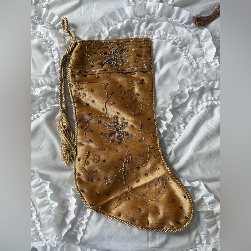 Embroidered Gold Christmas Stocking